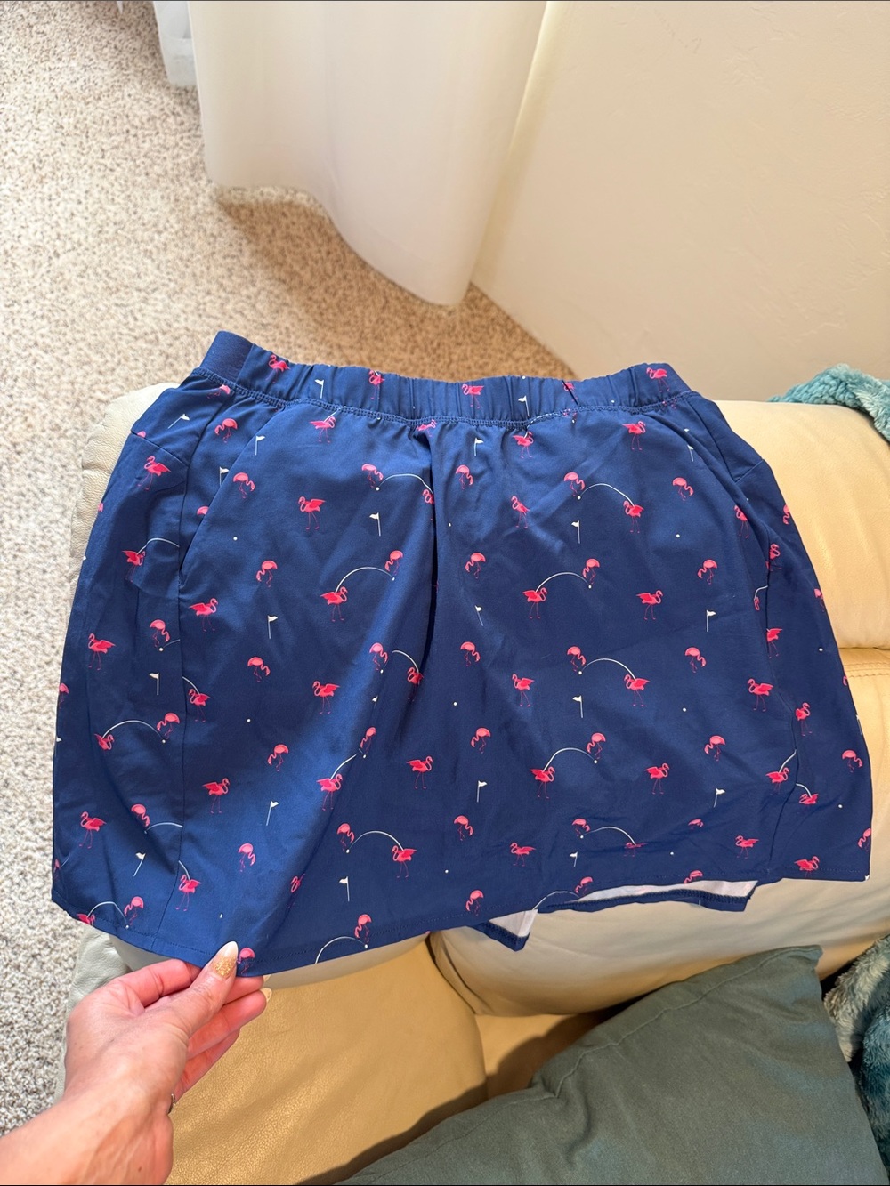Kyoson Golf Skirt Women’s Navy Blue with fun Pink Flamingo Print